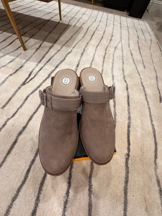 Bzees Shoes - New - Bzees Taupe Suede Buckle open book Mules for Women